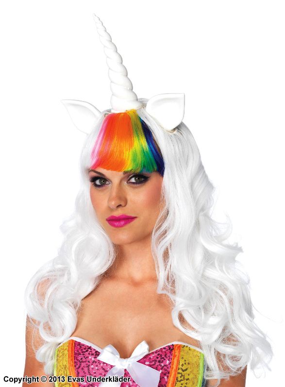 Unicorn (woman), long wig, bangs, waves, ears, horn